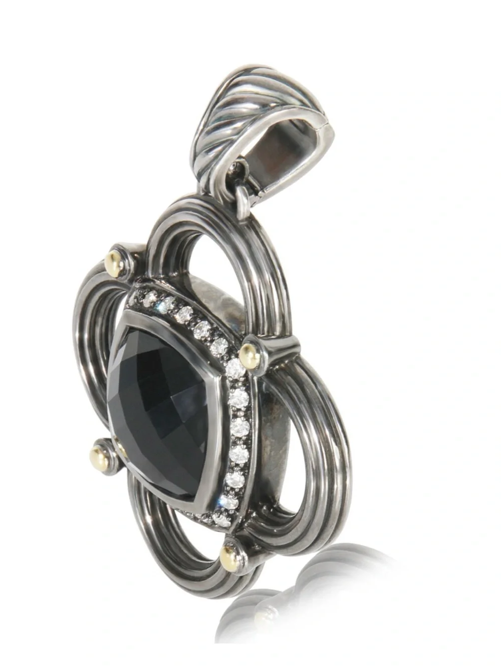 David Yurman Black Onyx and Diamond Accent Clover Pendant with Gold Details